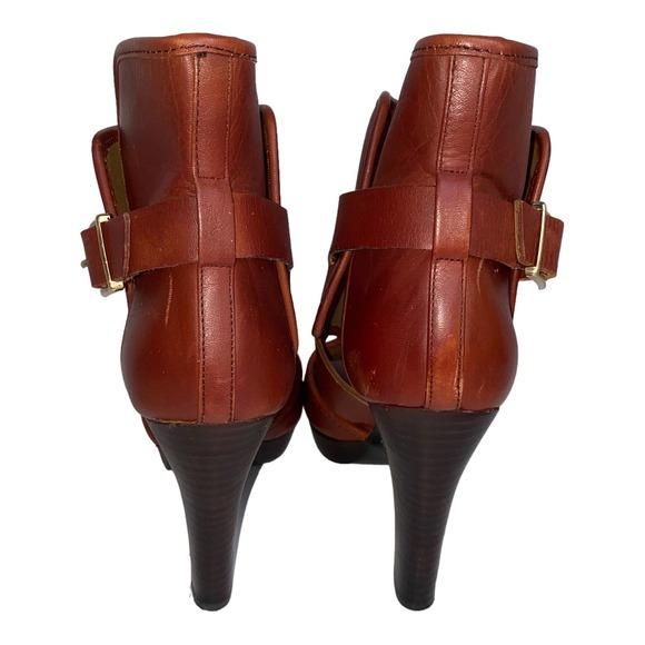 Kelsi Dagger Marcelle Cognac Leather Ankle Bootie Buckle Strap Open Toe 7.5 US - Picture 7 of 15